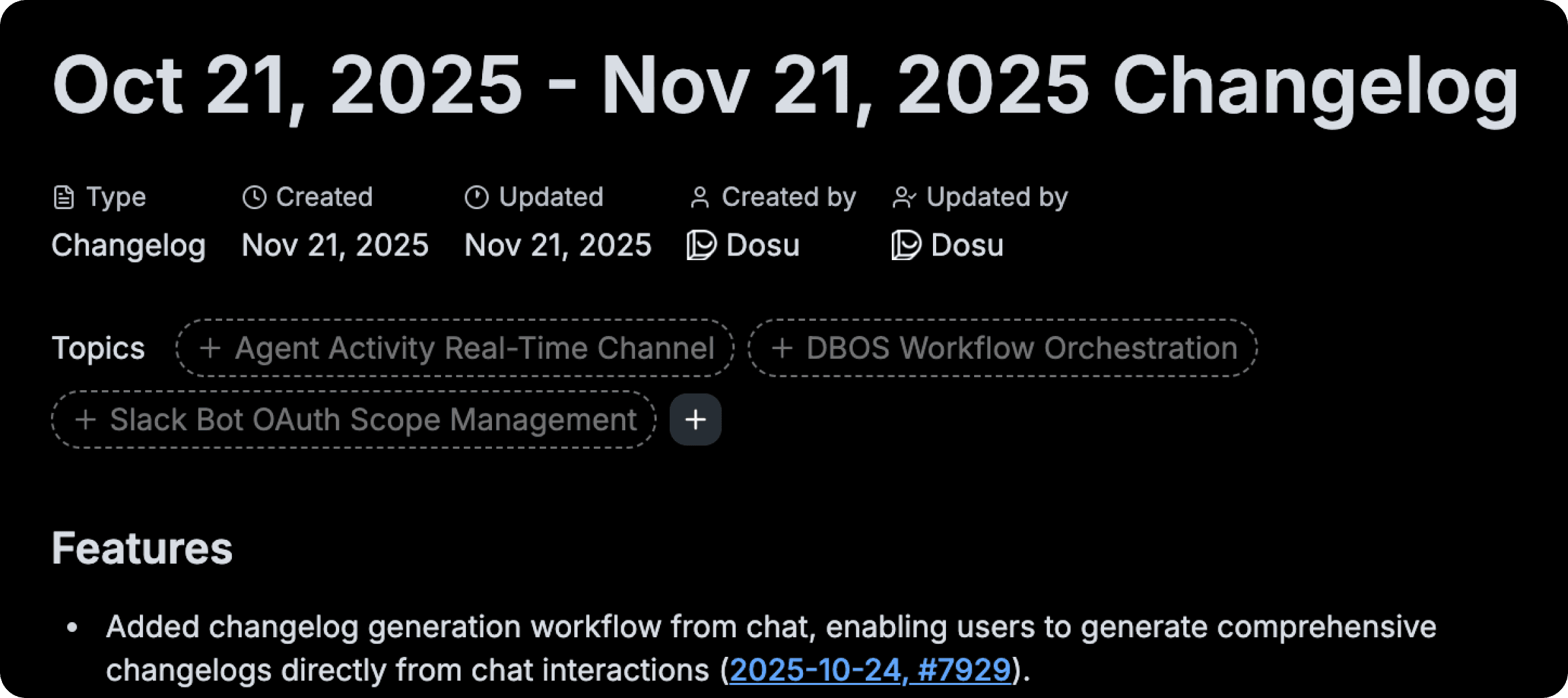 The Changelog page created by Dosu.