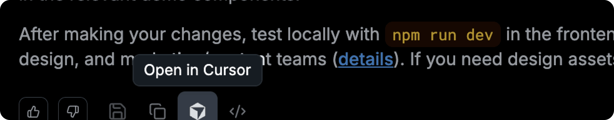 The new 'Open in Cursor' button on a Dosu answer.