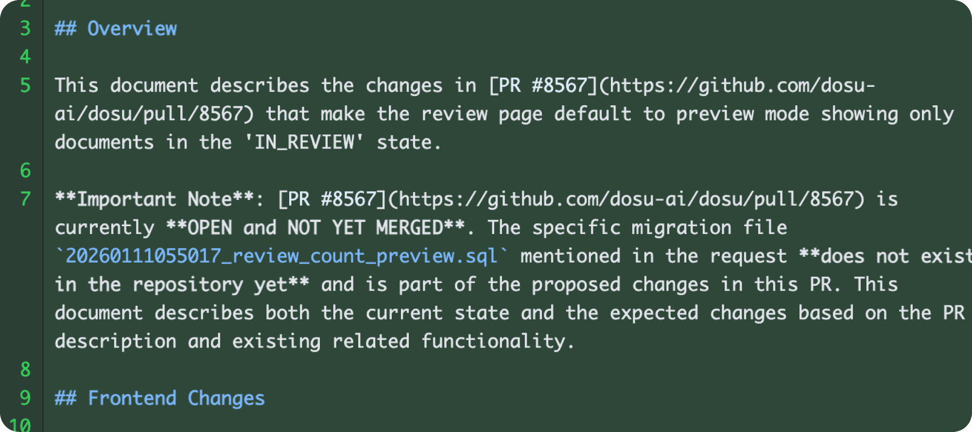 The new diff viewer showing version history for a document