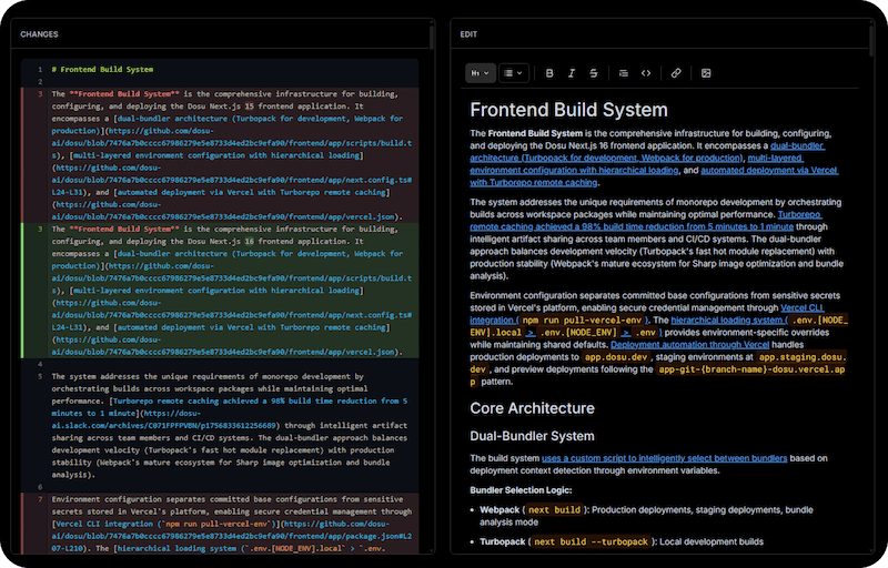 The new edit UI for tweaking proposed doc changes